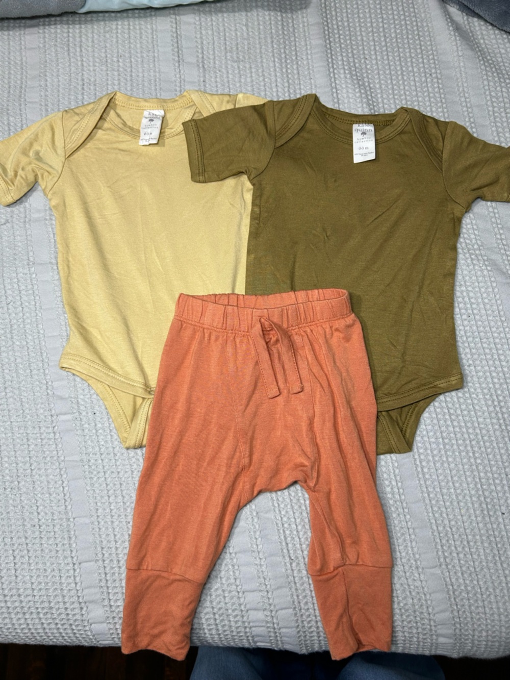 Kate Quinn 3-Piece Baby Set - Yellow & Olive Bodysuits + orange Pants
